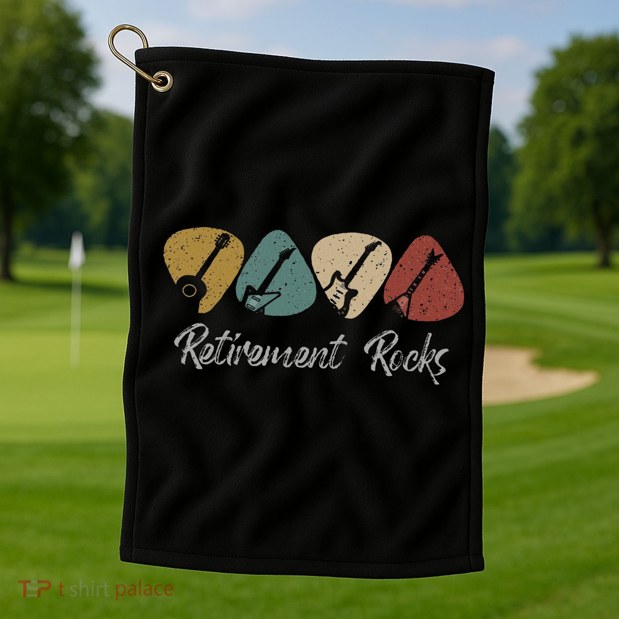 Retirement Rocks Musician Guitar Pick Guitars Guitarists Golf Towel