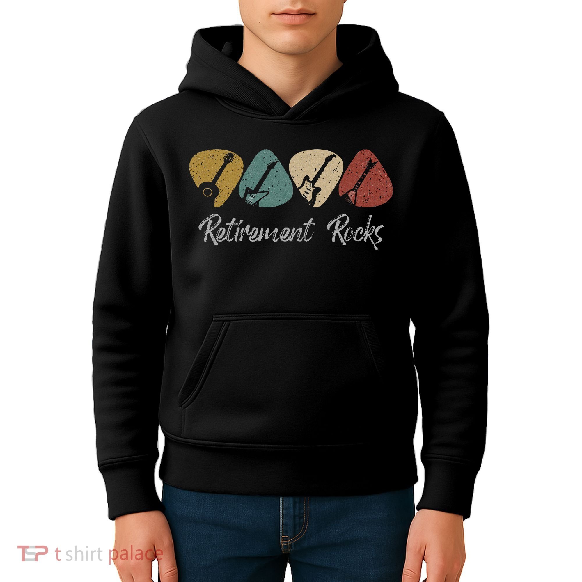 Retirement Rocks Musician Guitar Pick Guitars Guitarists Kids Hoodie