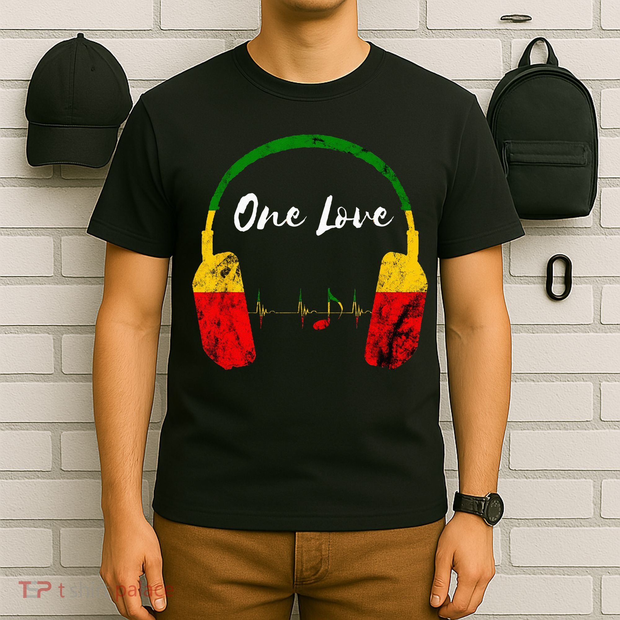 Rasta Reggae Music Headphones Jamaican Pride One Love T-Shirt
