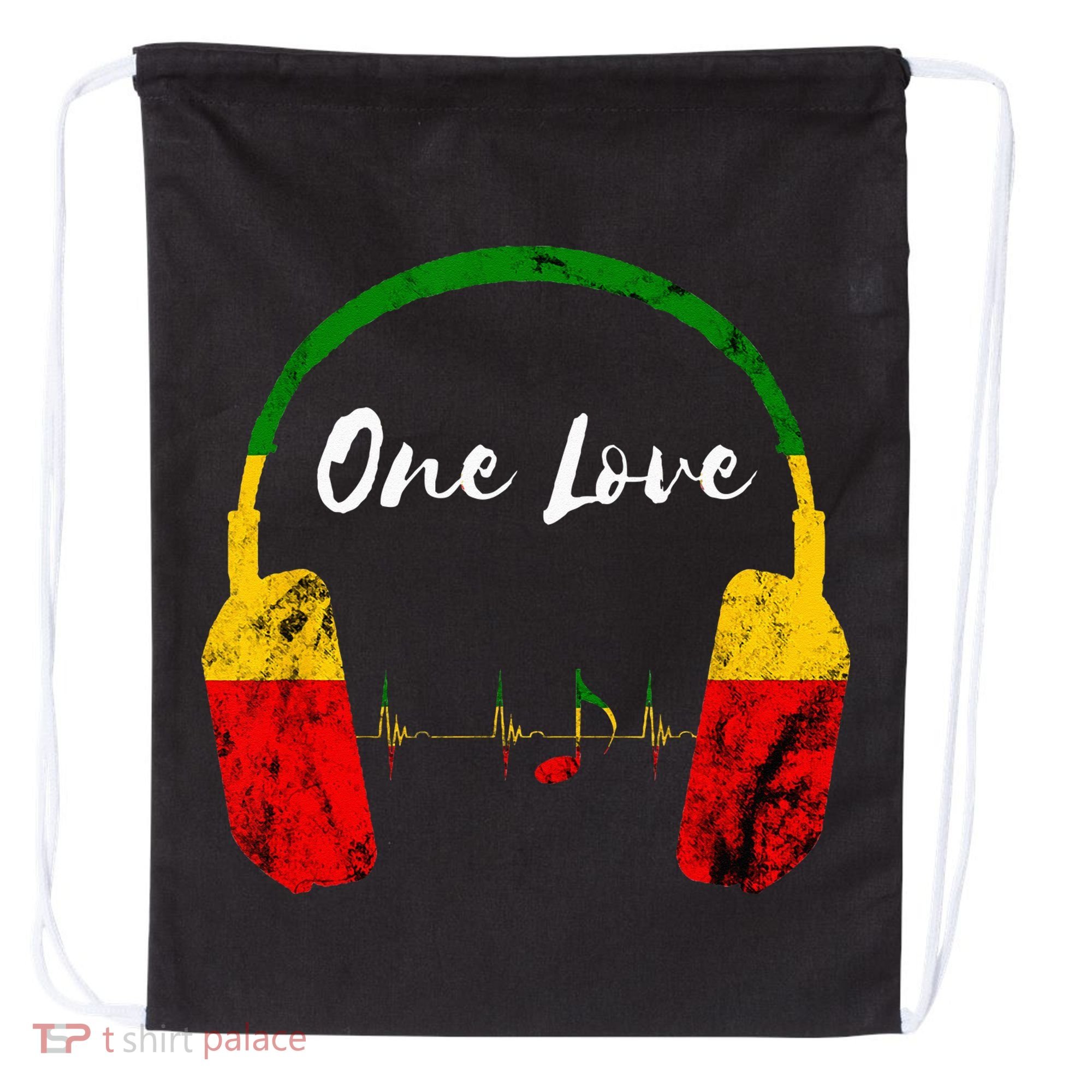 Rasta Reggae Music Headphones Jamaican Pride One Love Drawstring Bag