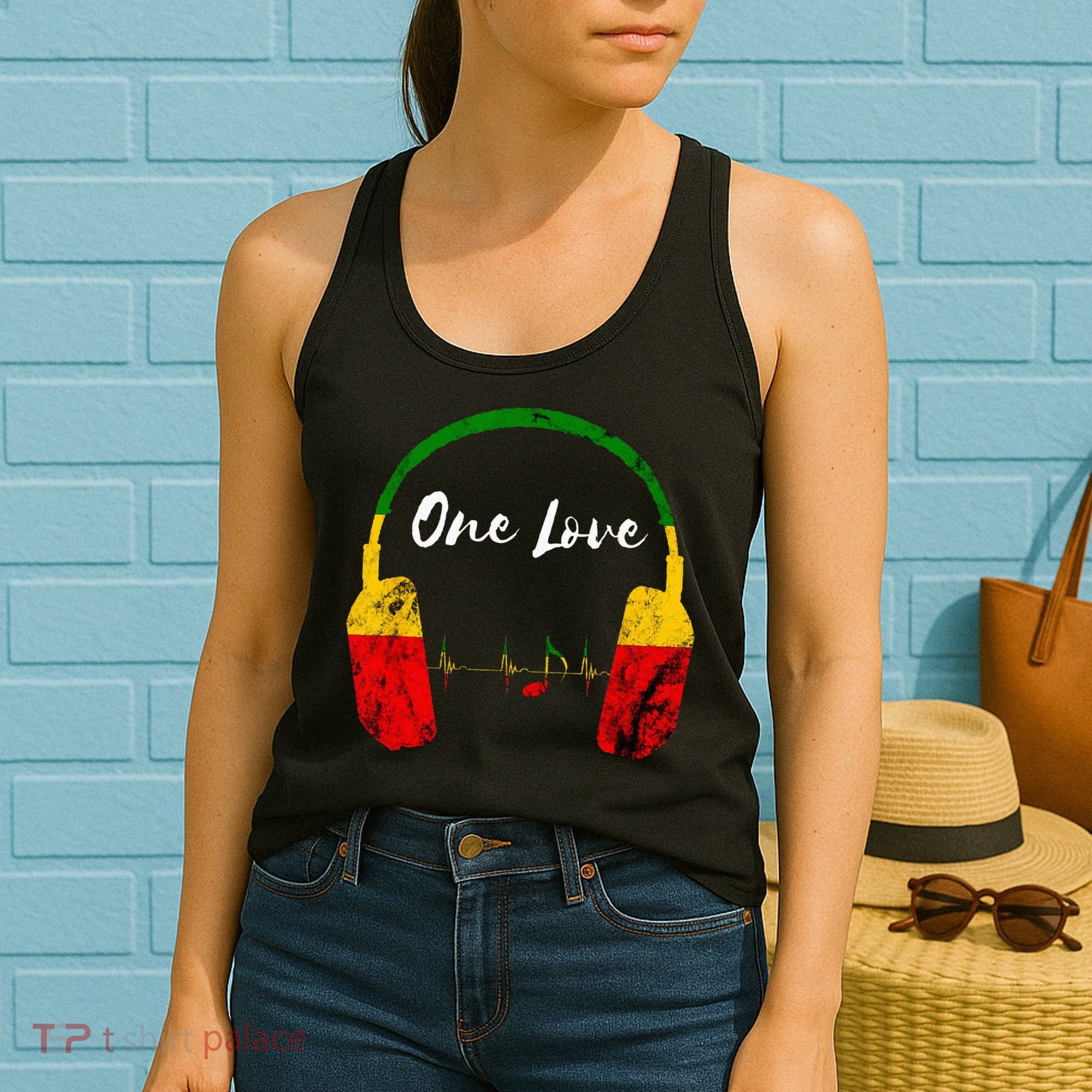 Rasta Reggae Music Headphones Jamaican Pride One Love Women's Tank Top