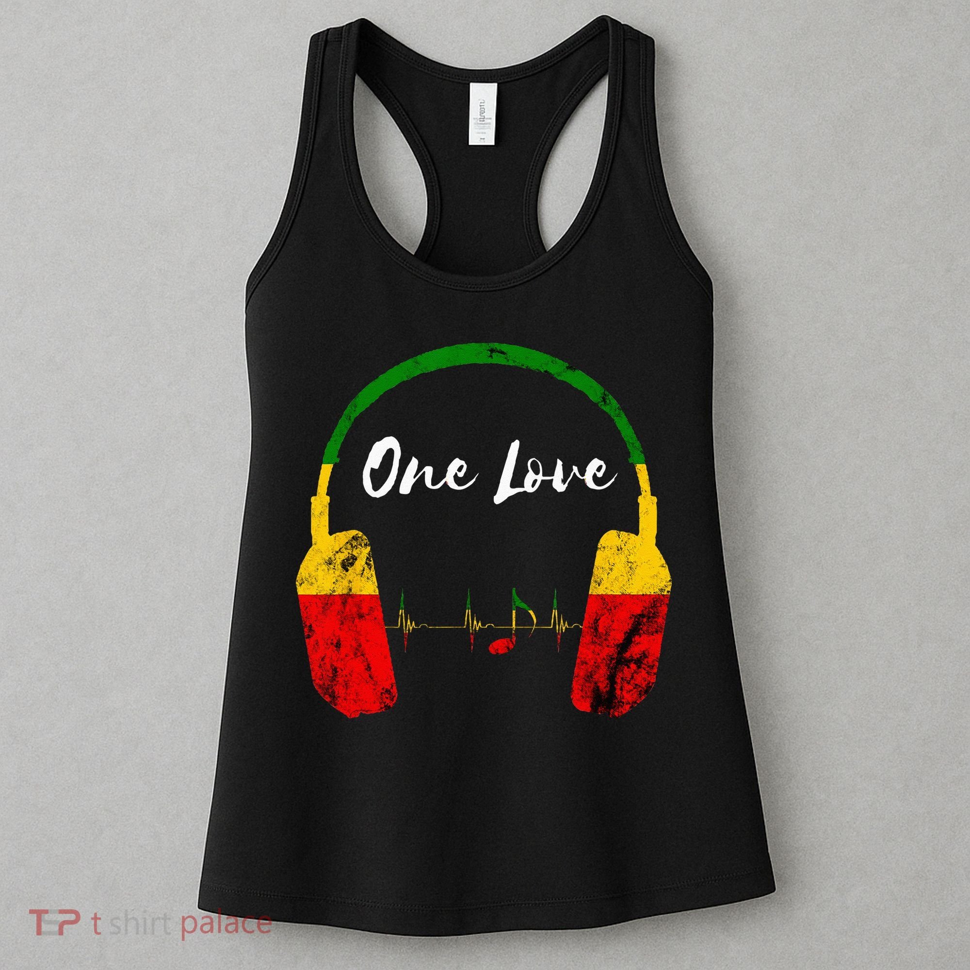 Rasta Reggae Music Headphones Jamaican Pride One Love Women's Tank Top