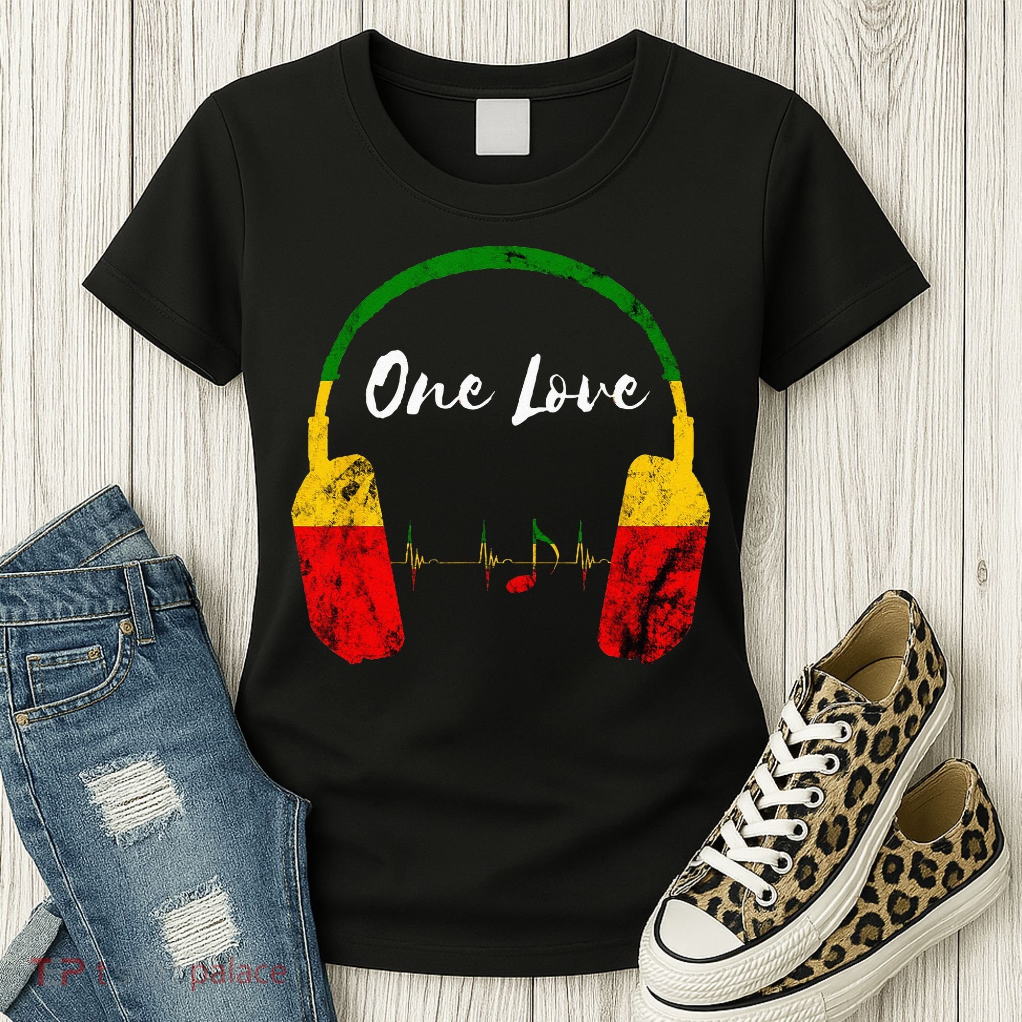 Rasta Reggae Music Headphones Jamaican Pride One Love Women's T-Shirt