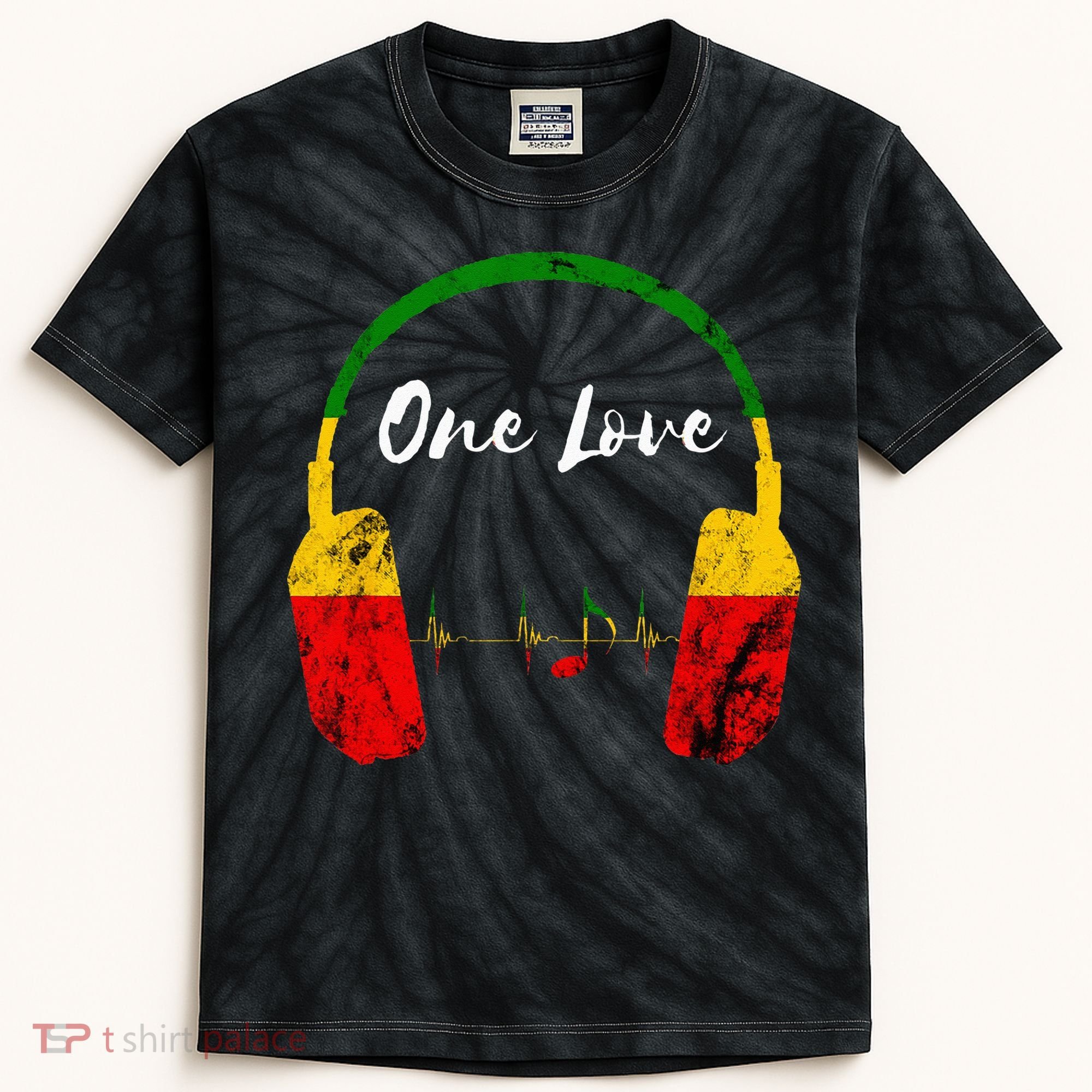 Rasta Reggae Music Headphones Jamaican Pride One Love Kids Tie-Dye T-Shirt