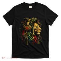 Rasta Reggae Music Headphones Jamaican Pride Lion Of Judah T-Shirt thumb 0