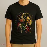 Rasta Reggae Music Headphones Jamaican Pride Lion Of Judah T-Shirt thumb 3