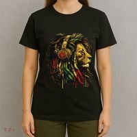 Rasta Reggae Music Headphones Jamaican Pride Lion Of Judah T-Shirt thumb 4