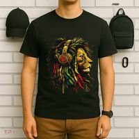 Rasta Reggae Music Headphones Jamaican Pride Lion Of Judah T-Shirt thumb 6
