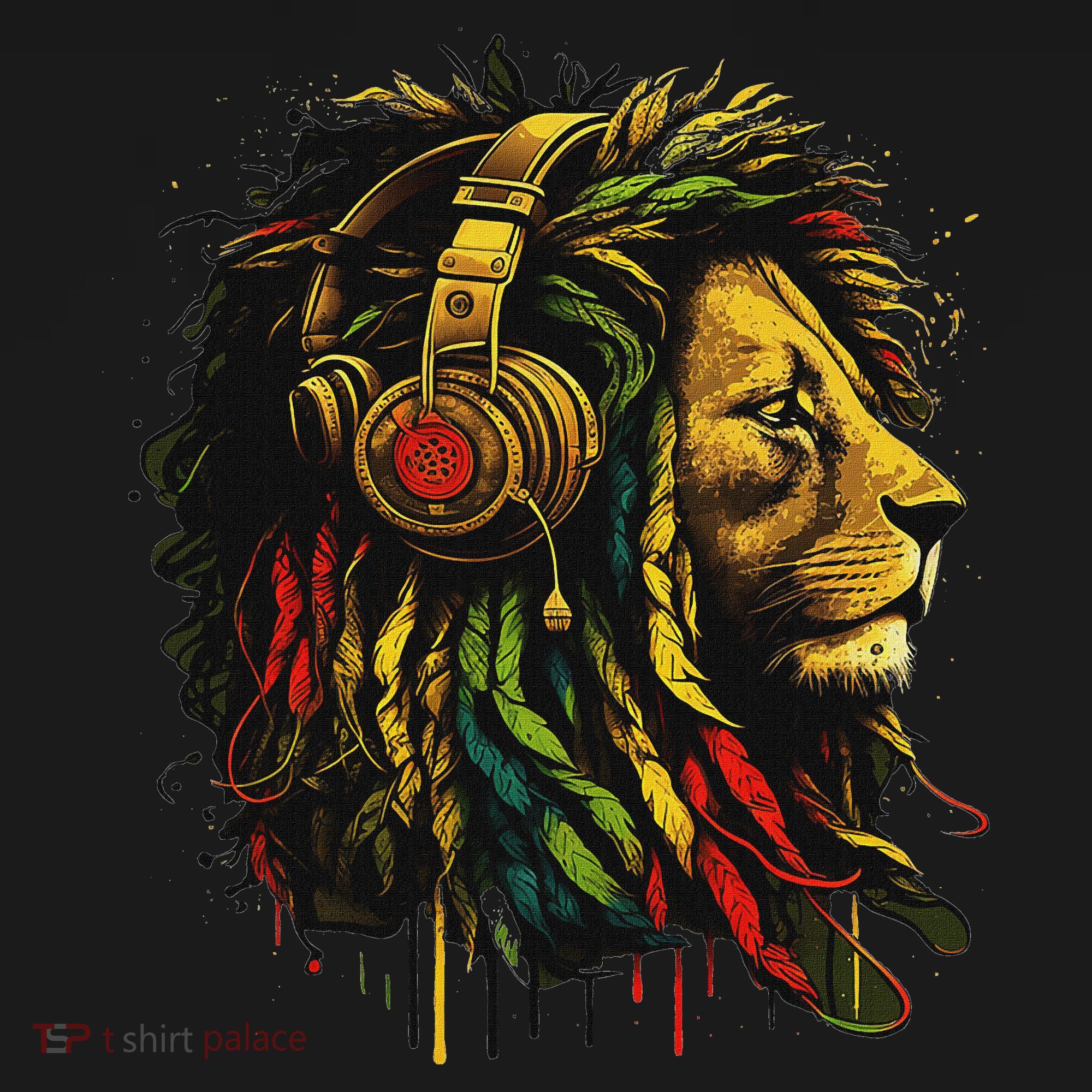 Rasta Reggae Music Headphones Jamaican Pride Lion Of Judah T-Shirt
