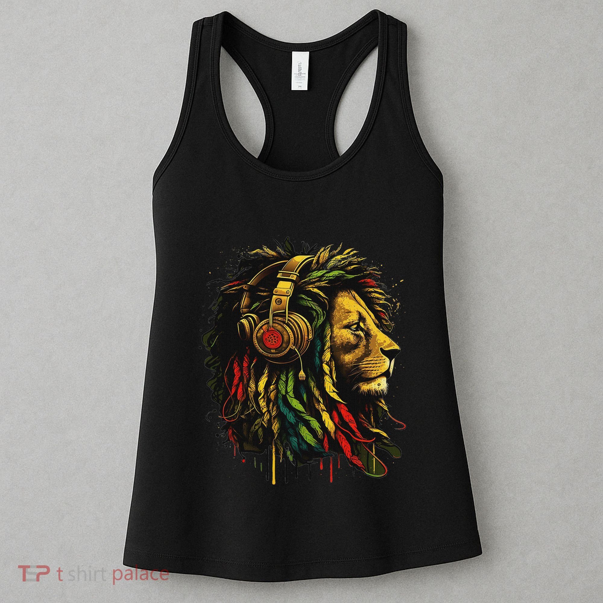 Rasta Reggae Music Headphones Jamaican Pride Lion Of Judah Women's Tank Top