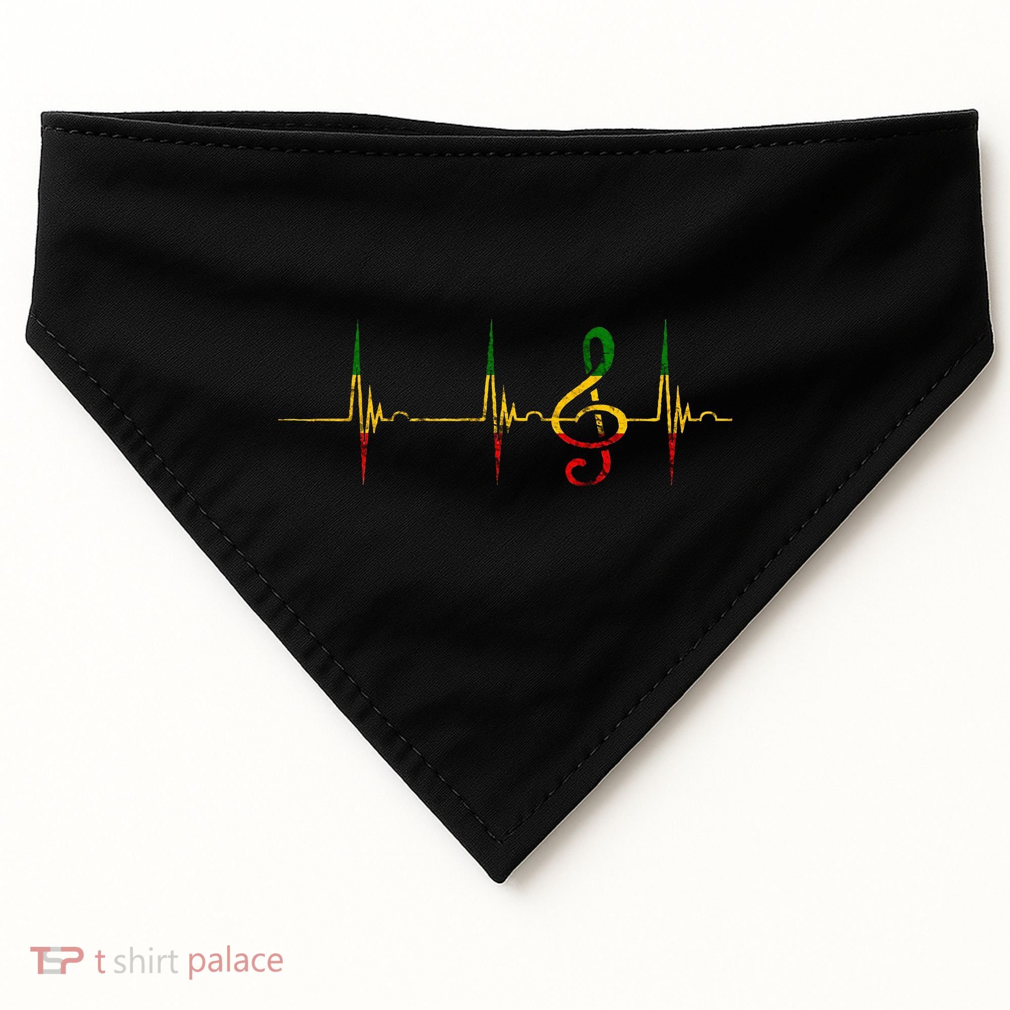 Rasta Reggae Music Note Rastafari Roots Heartbeat EKG Pulse USA-Made Doggie Bandana