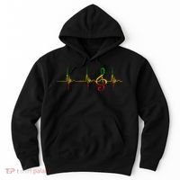 Rasta Reggae Music Note Rastafari Roots Heartbeat EKG Pulse Hoodie thumb 0