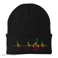 Rasta Reggae Music Note Rastafari Roots Heartbeat EKG Pulse Beanie thumb 0