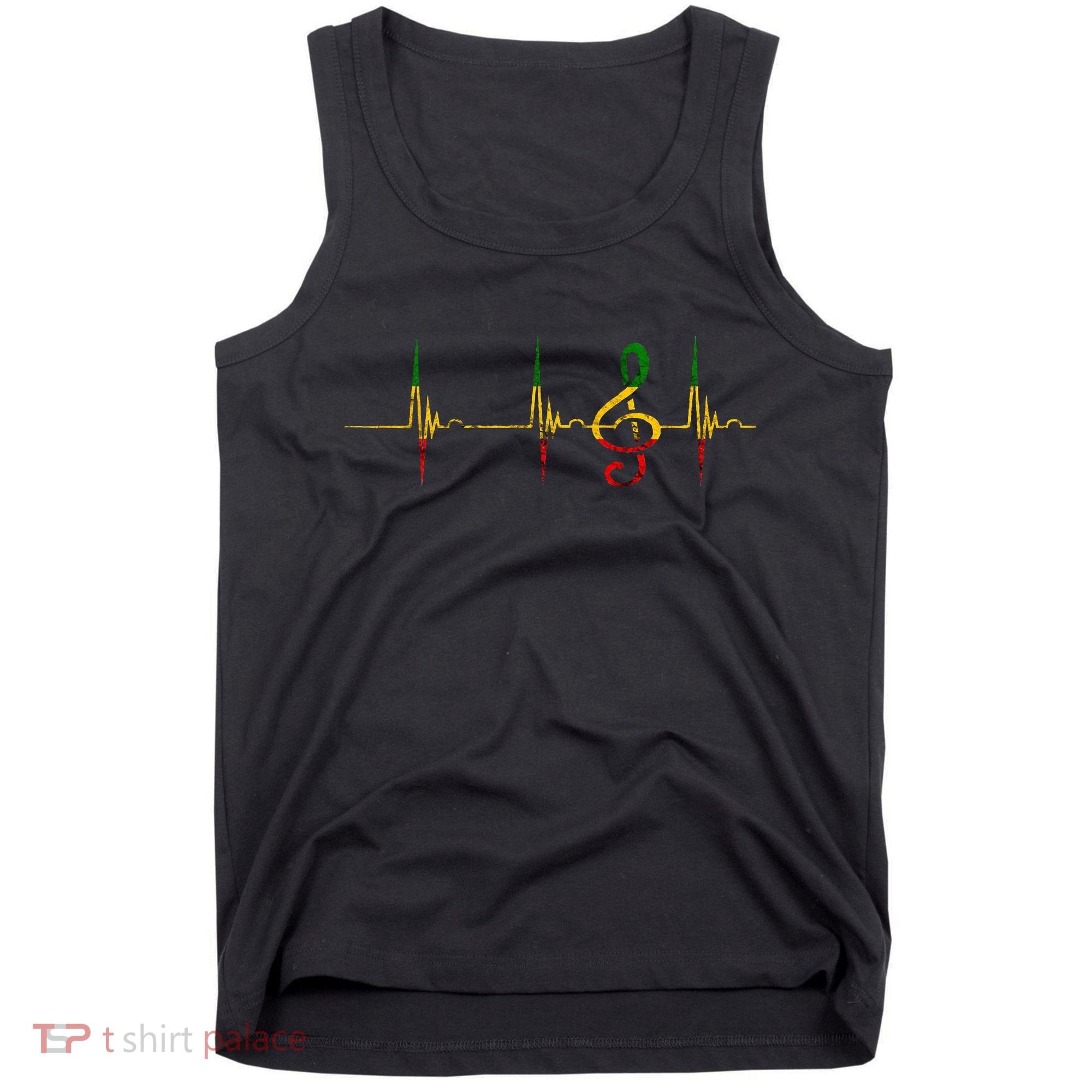 Rasta Reggae Music Note Rastafari Roots Heartbeat EKG Pulse Tank Top