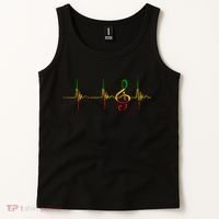 Rasta Reggae Music Note Rastafari Roots Heartbeat EKG Pulse Tank Top thumb 2