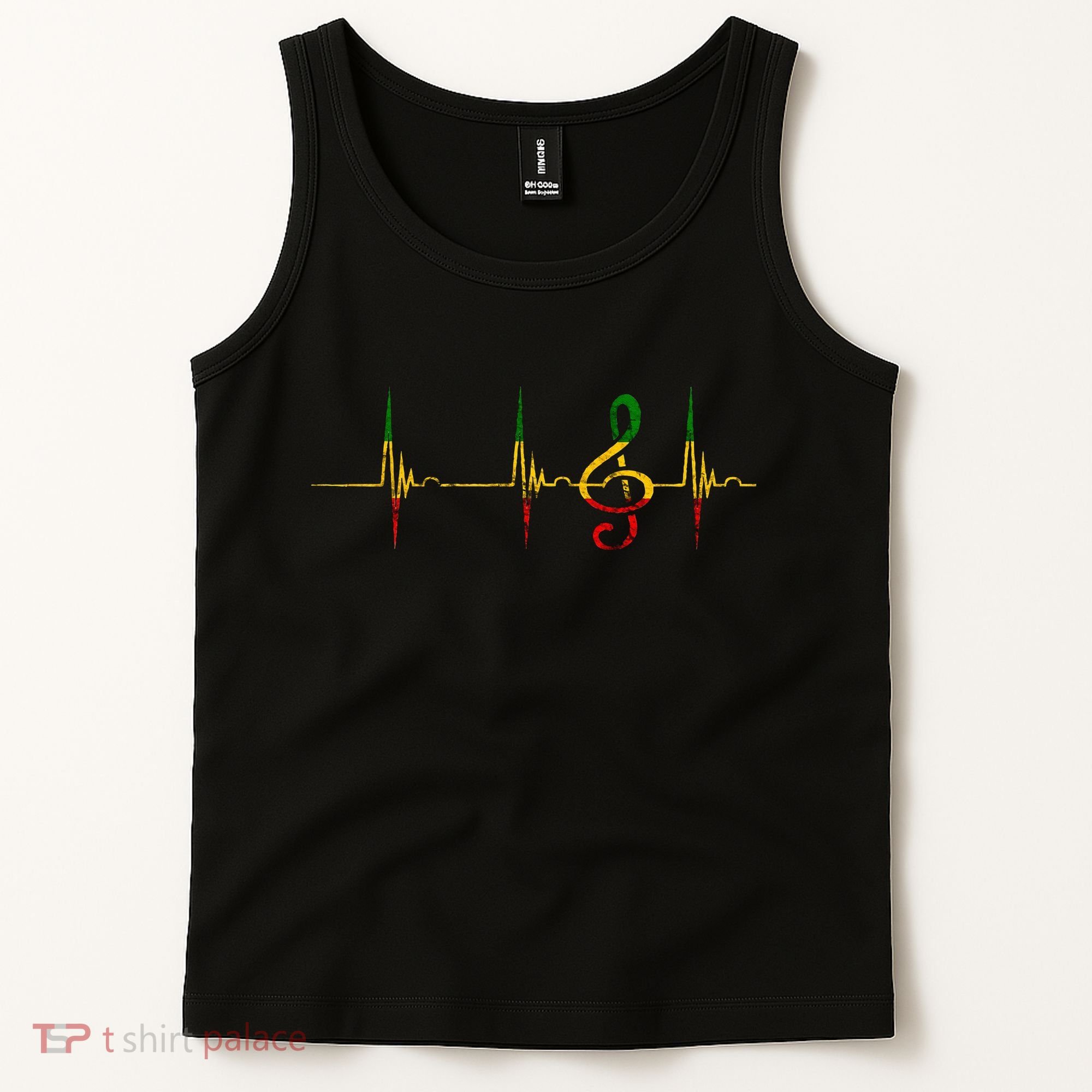 Rasta Reggae Music Note Rastafari Roots Heartbeat EKG Pulse Tank Top