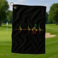 Rasta Reggae Music Note Rastafari Roots Heartbeat EKG Pulse Golf Towel thumb 1