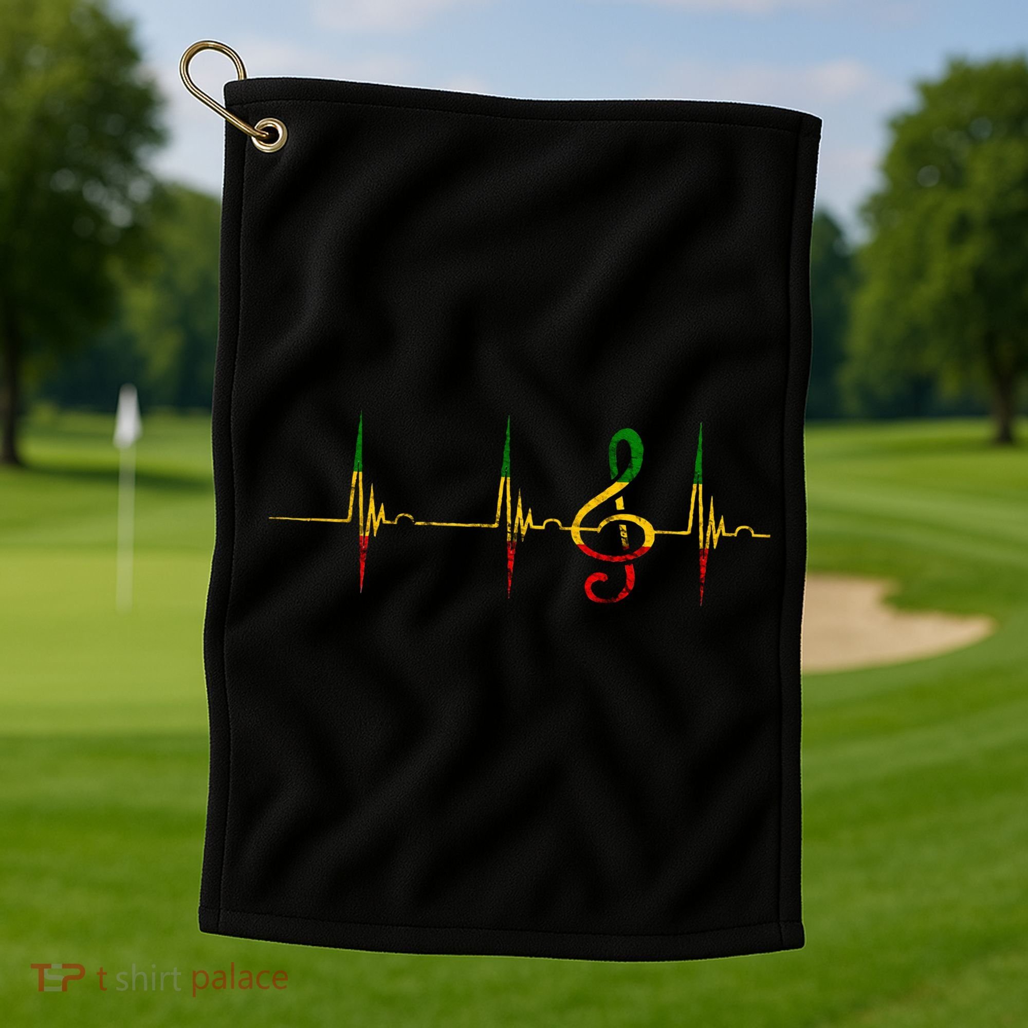 Rasta Reggae Music Note Rastafari Roots Heartbeat EKG Pulse Golf Towel