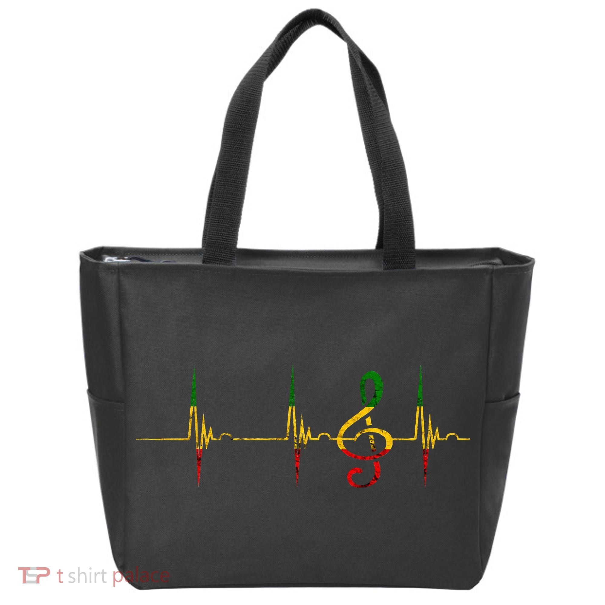 Rasta Reggae Music Note Rastafari Roots Heartbeat EKG Pulse Tote Bag