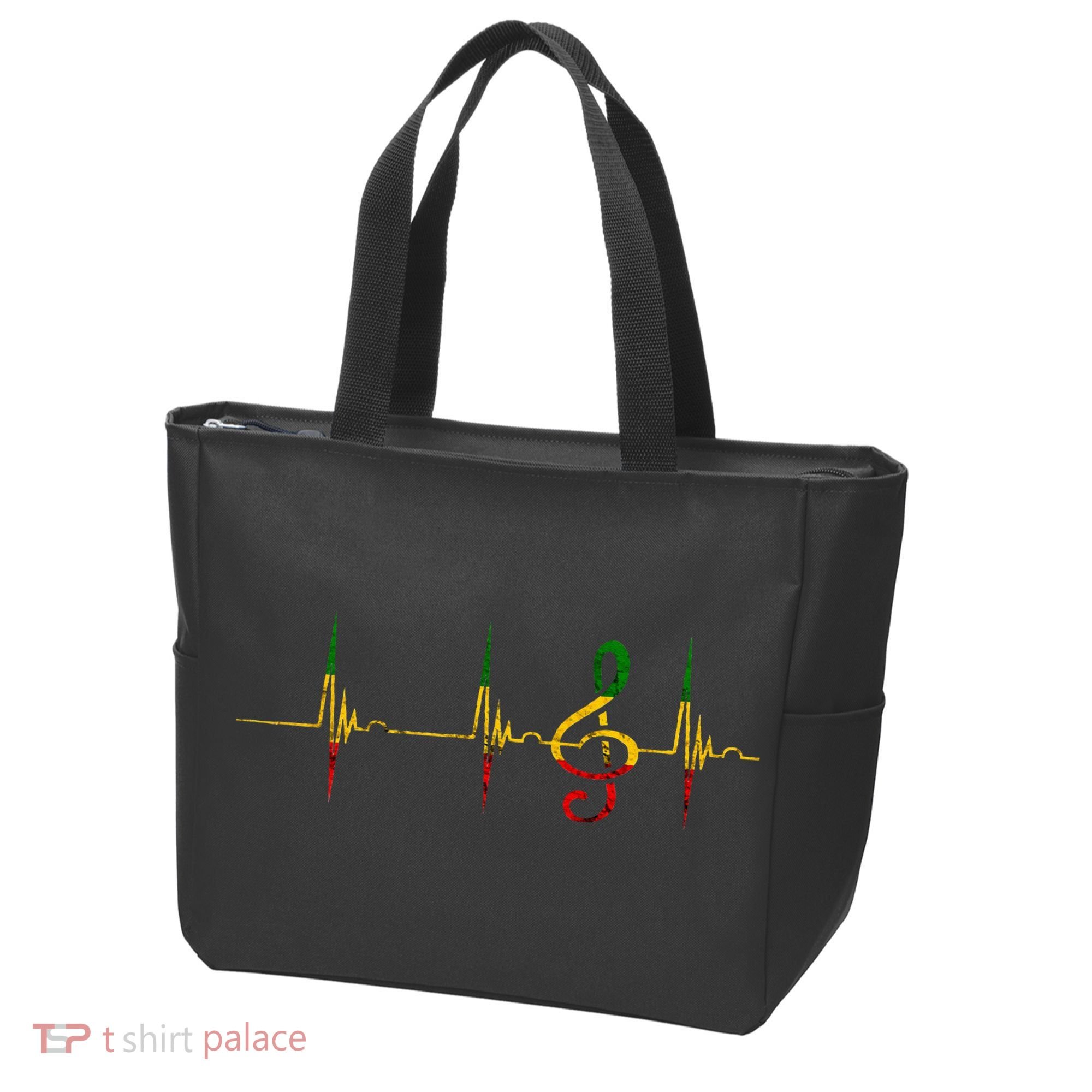Rasta Reggae Music Note Rastafari Roots Heartbeat EKG Pulse Tote Bag