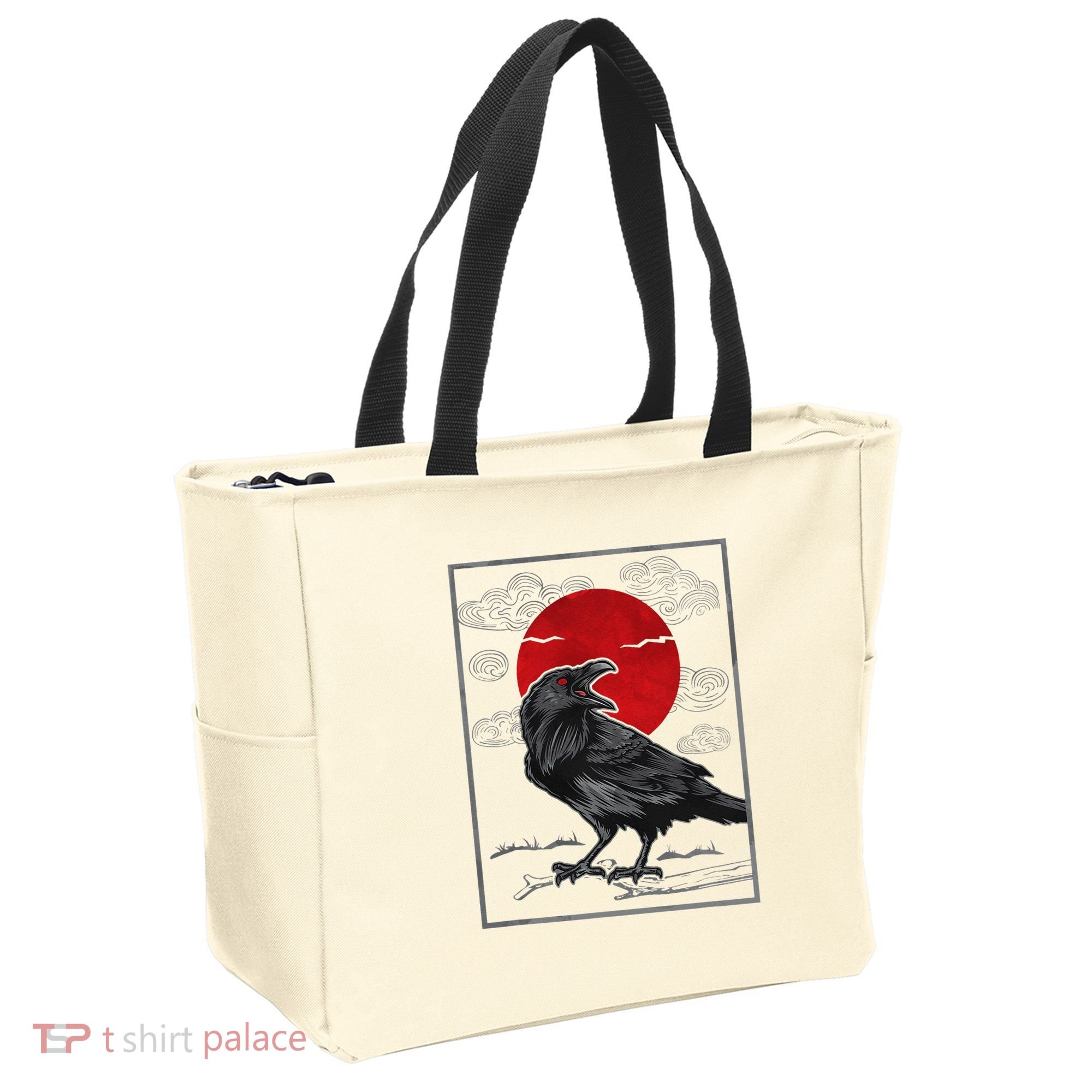 Raven Red Moon Anime Japanese Art Tote Bag