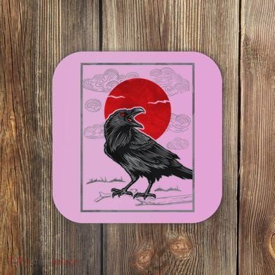 Raven Red Moon Anime Japanese Art Coaster