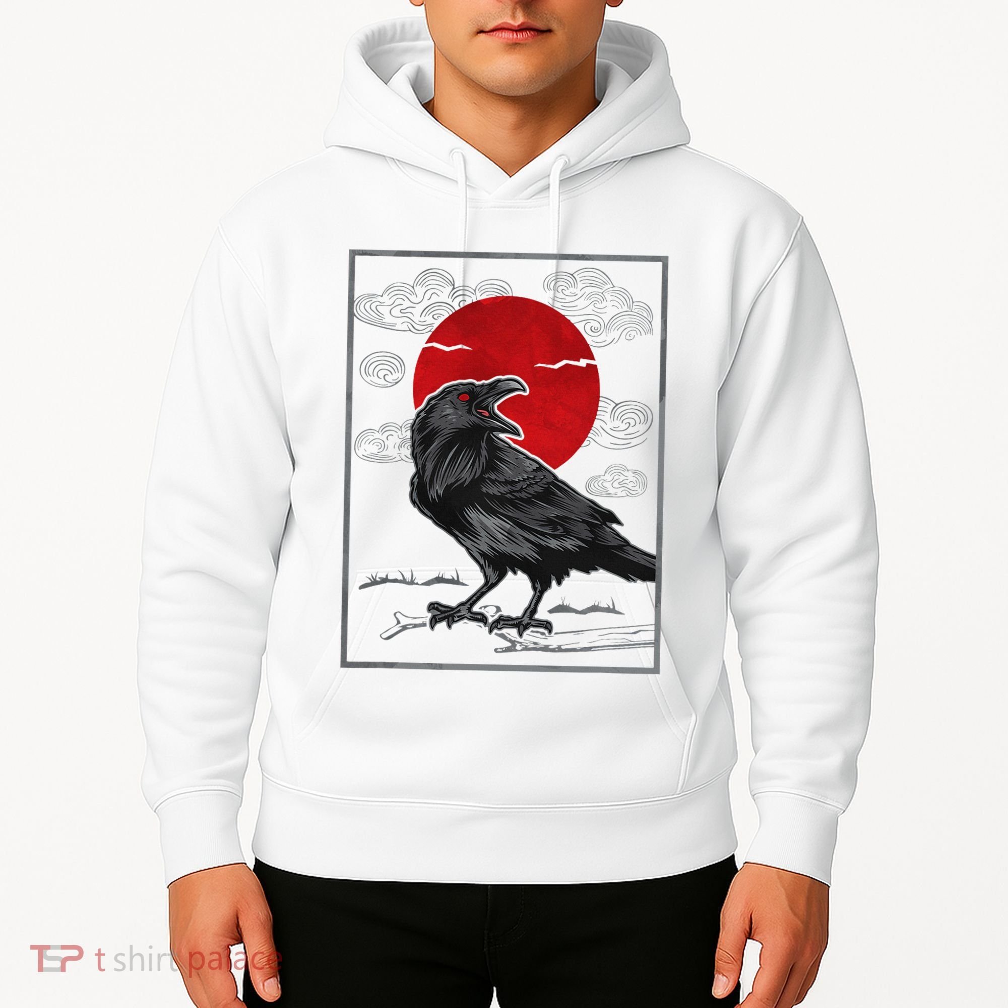 Raven Red Moon Anime Japanese Art Hoodie