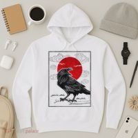 Raven Red Moon Anime Japanese Art Hoodie thumb 3