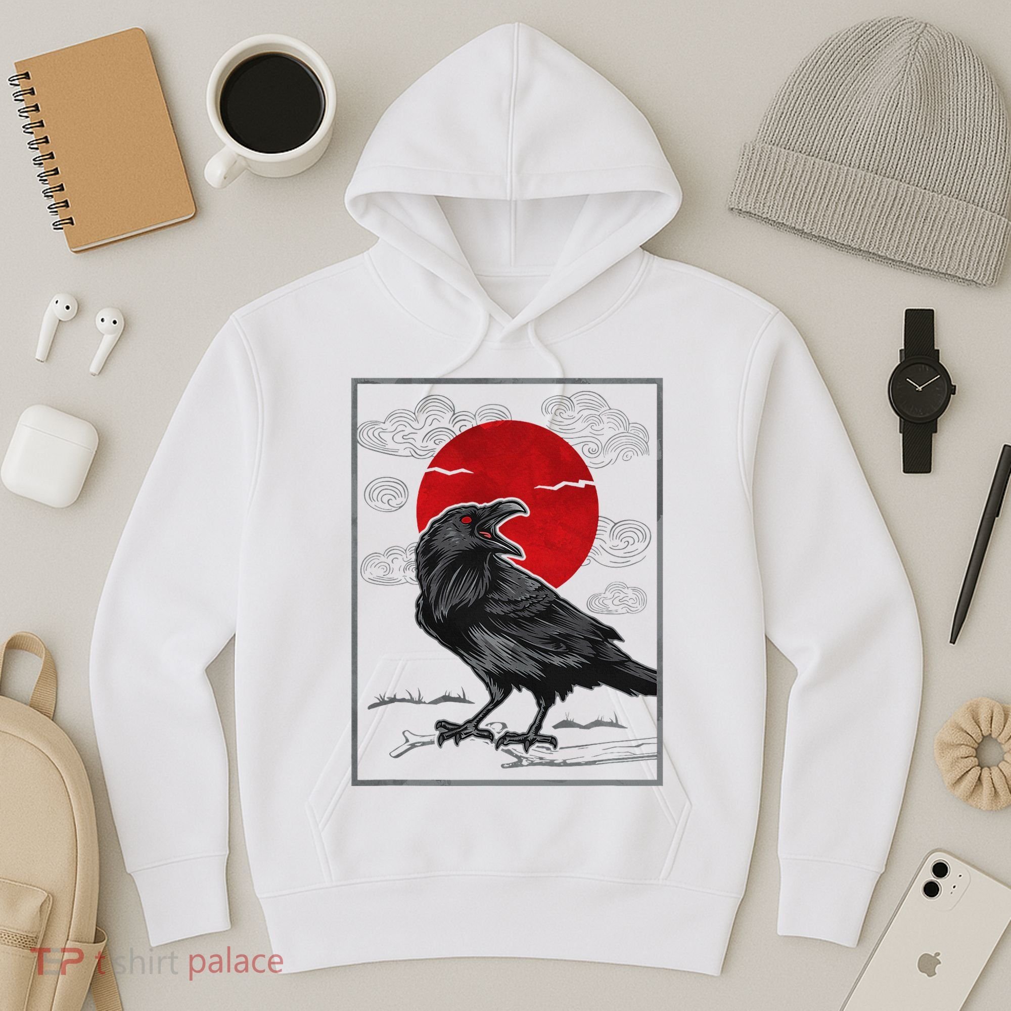 Raven Red Moon Anime Japanese Art Hoodie