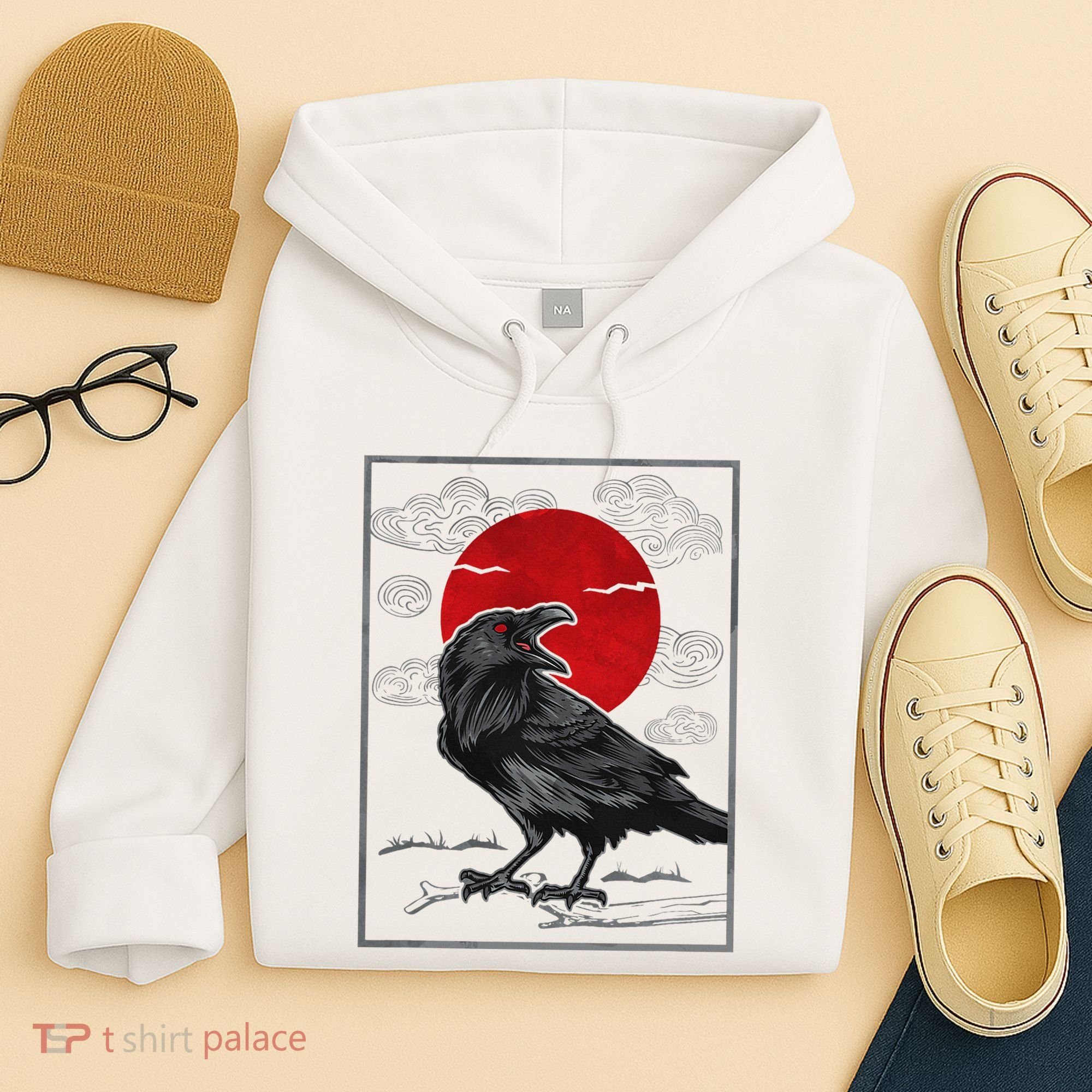 Raven Red Moon Anime Japanese Art Hoodie