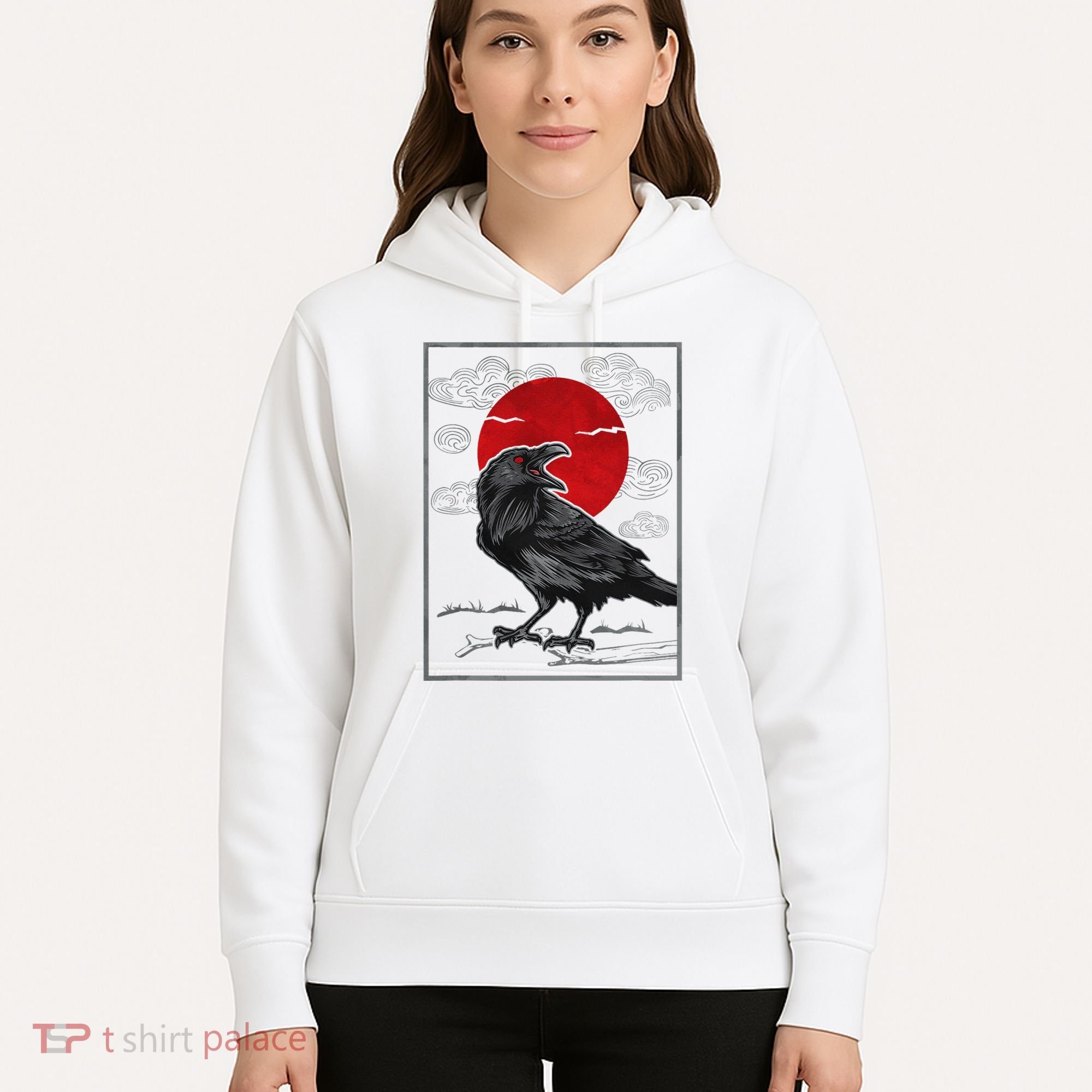 Raven Red Moon Anime Japanese Art Hoodie