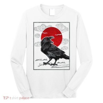 Raven Red Moon Anime Japanese Art Long Sleeve Shirt