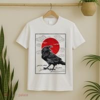 Raven Red Moon Anime Japanese Art T-Shirt thumb 2