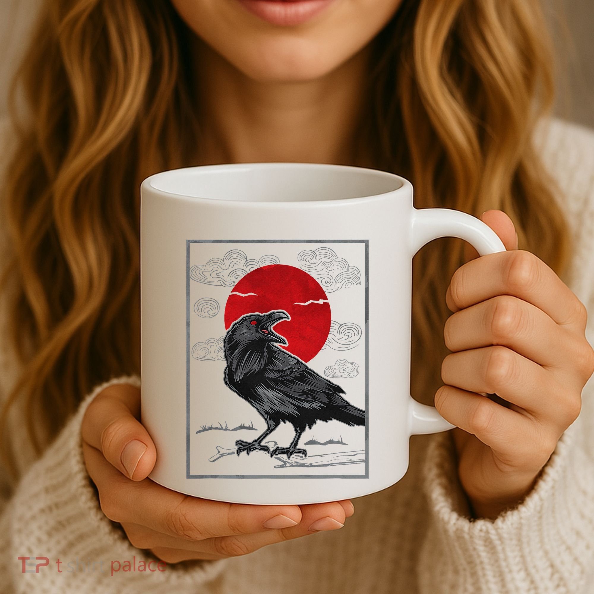 Raven Red Moon Anime Japanese Art Coffee Mug