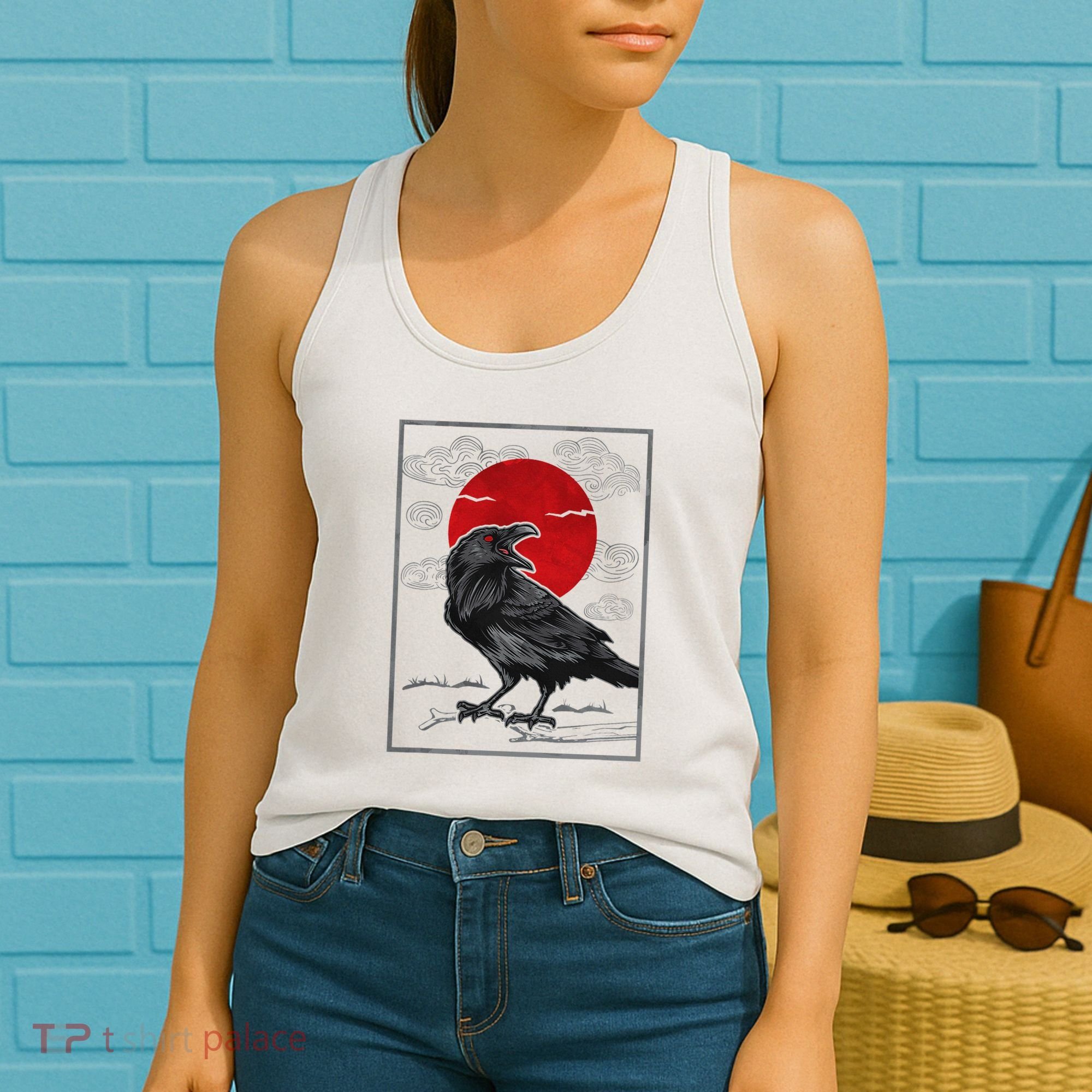 Raven Red Moon Anime Japanese Art Women's Tank Top