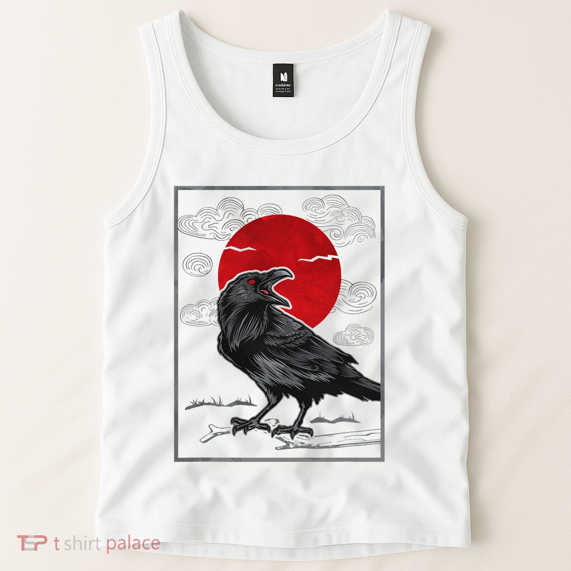 Raven Red Moon Anime Japanese Art Tank Top