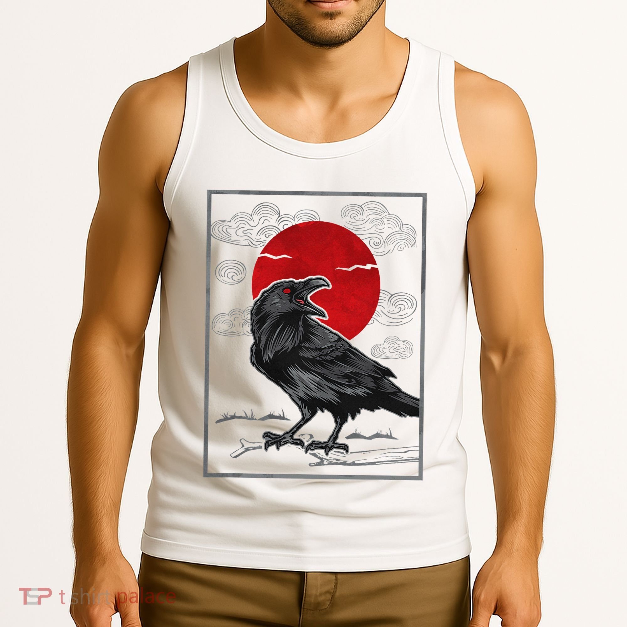Raven Red Moon Anime Japanese Art Tank Top