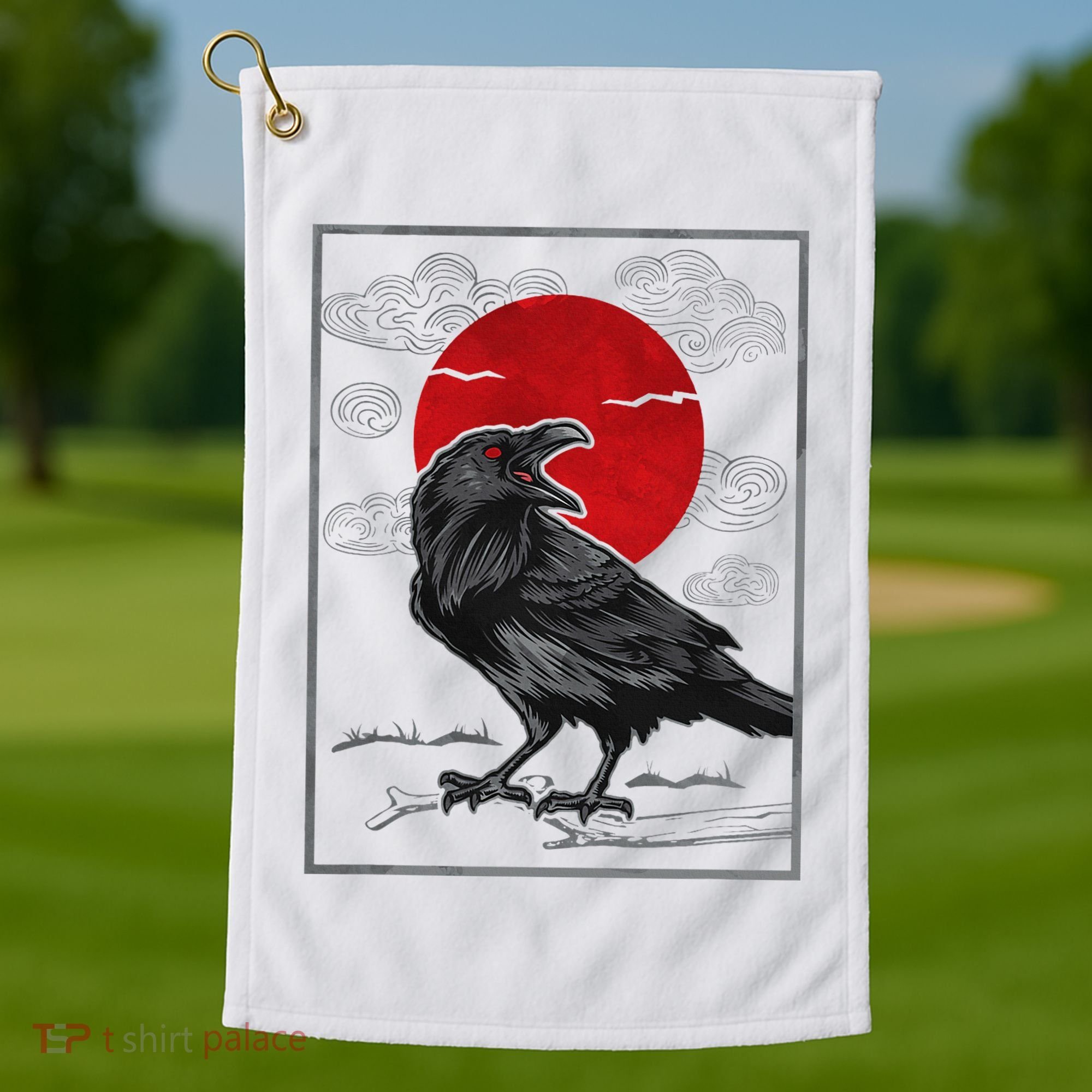 Raven Red Moon Anime Japanese Art Golf Towel