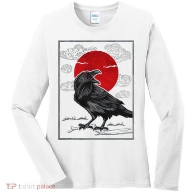 Raven Red Moon Anime Japanese Art Women's Long Sleeve Shirt