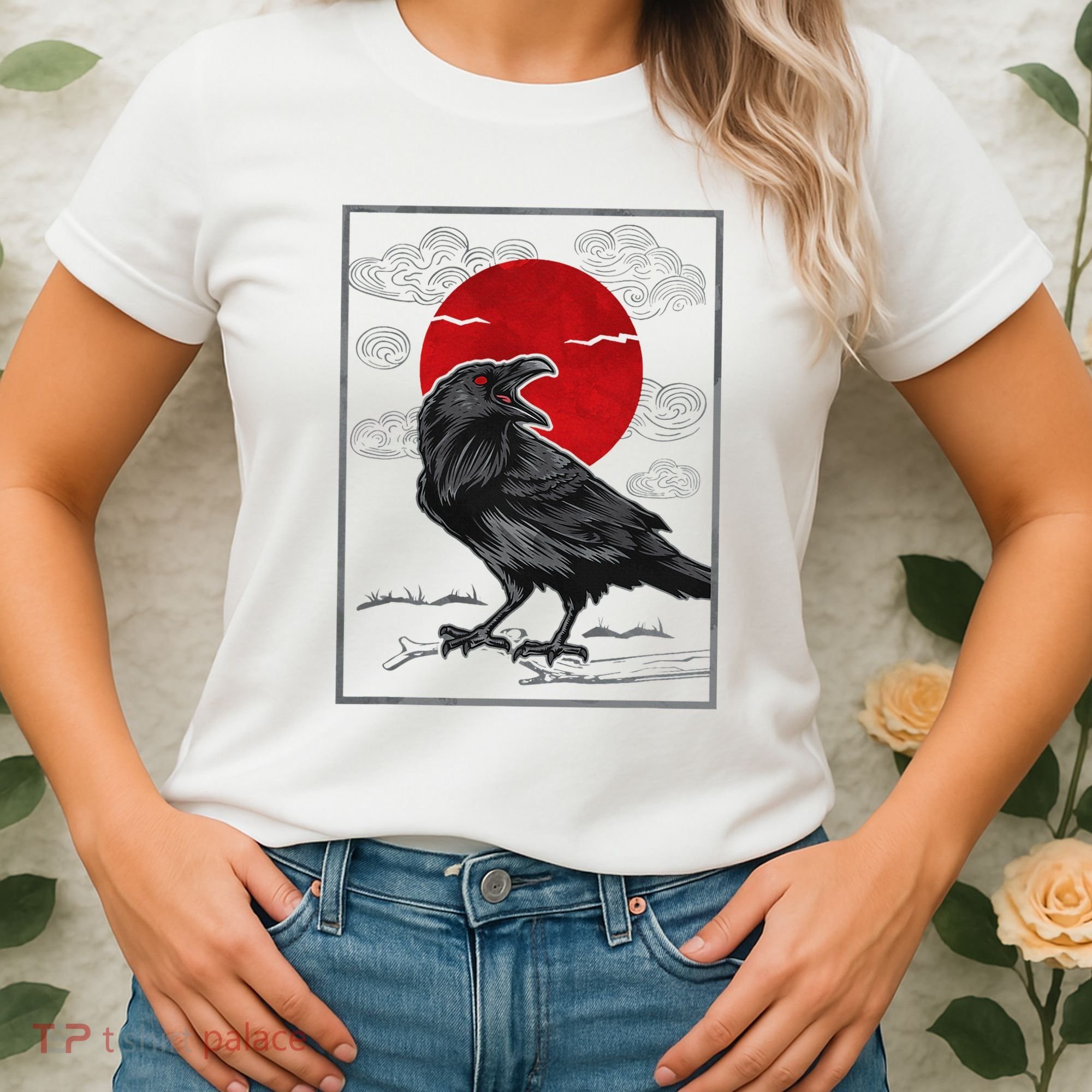 Raven Red Moon Anime Japanese Art Women's T-Shirt