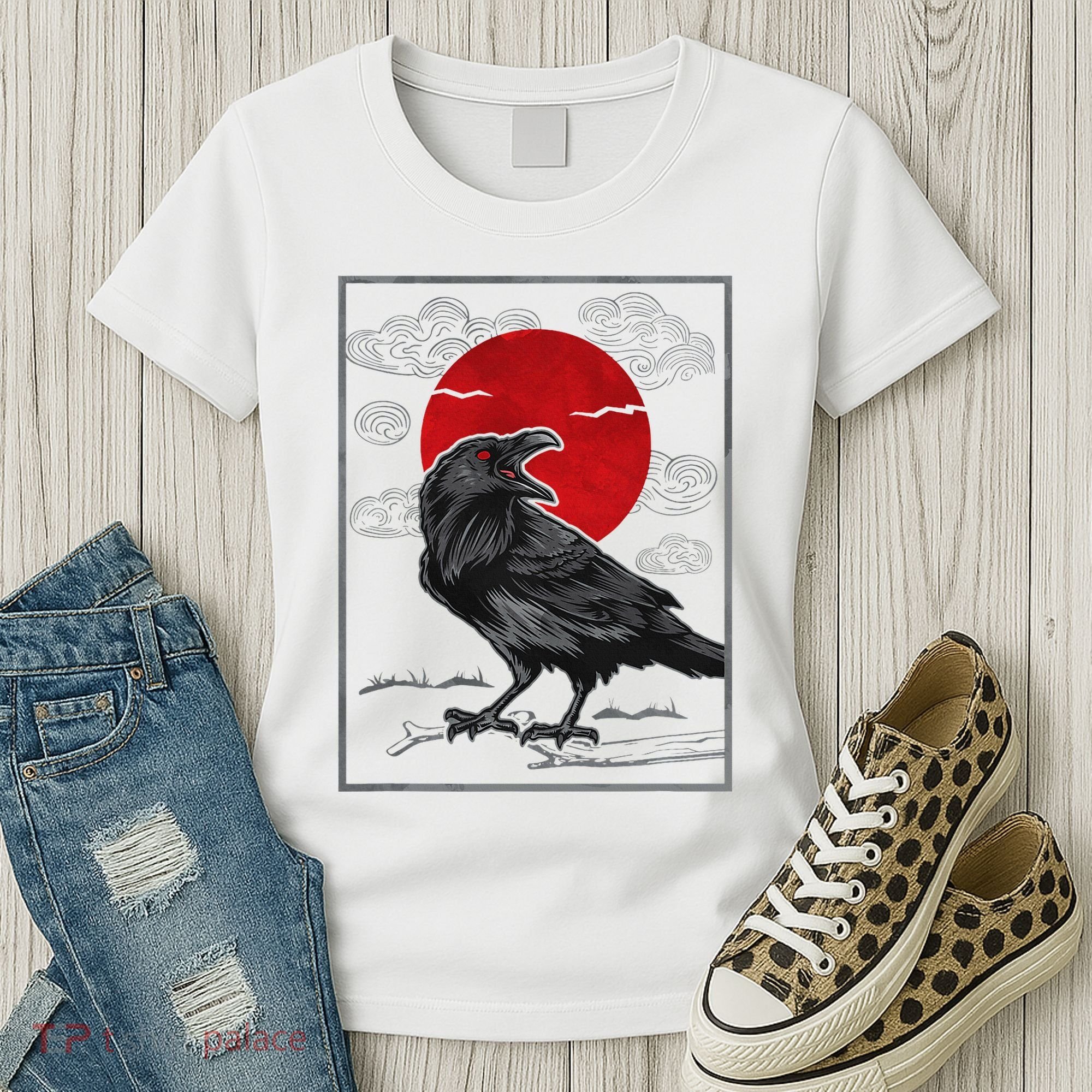 Raven Red Moon Anime Japanese Art Women's T-Shirt