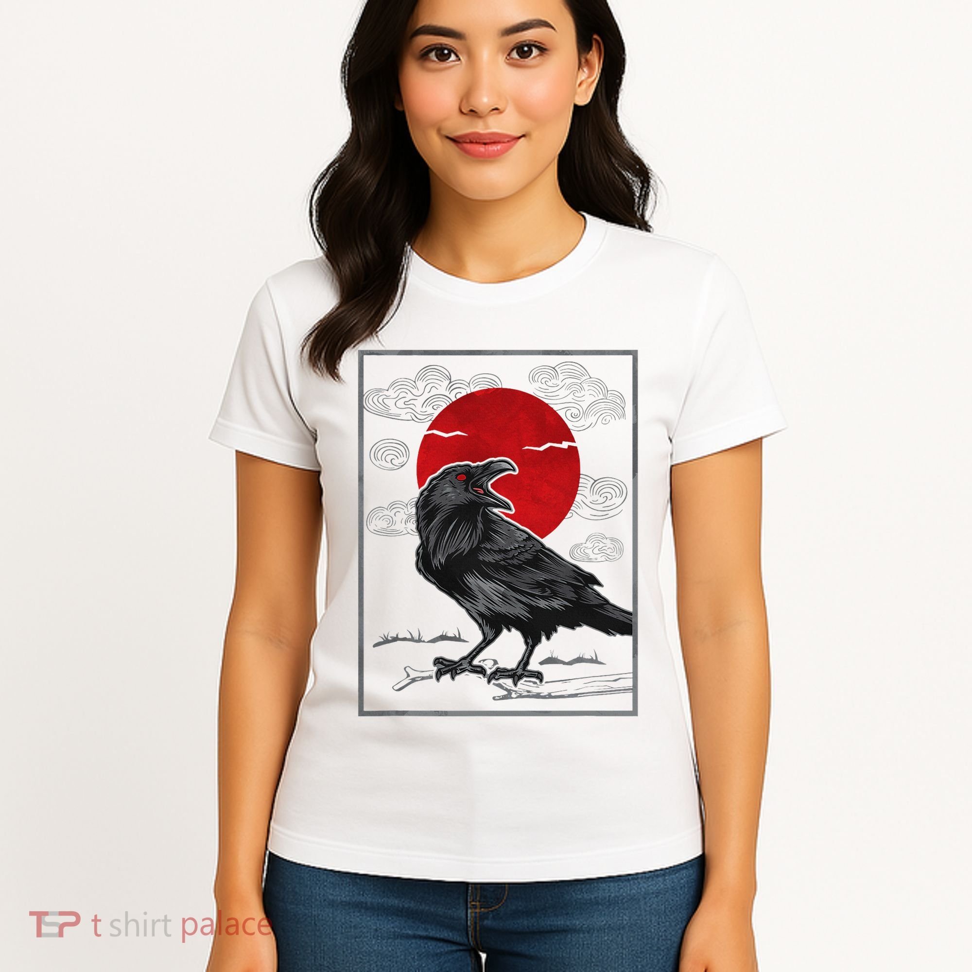 Raven Red Moon Anime Japanese Art Women's T-Shirt