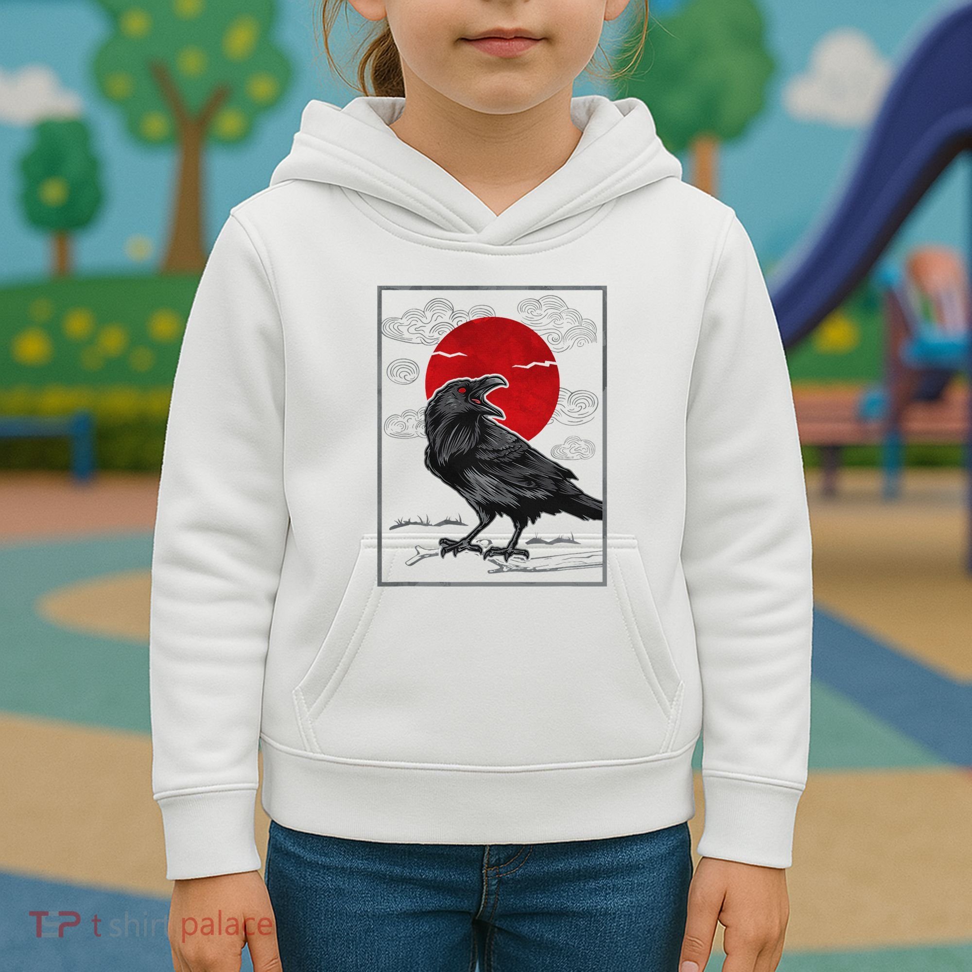 Raven Red Moon Anime Japanese Art Kids Hoodie