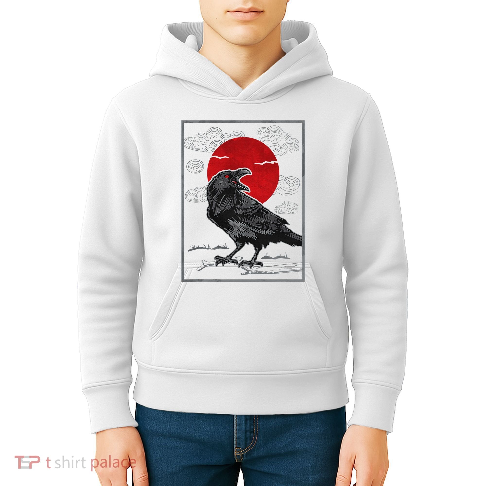 Raven Red Moon Anime Japanese Art Kids Hoodie