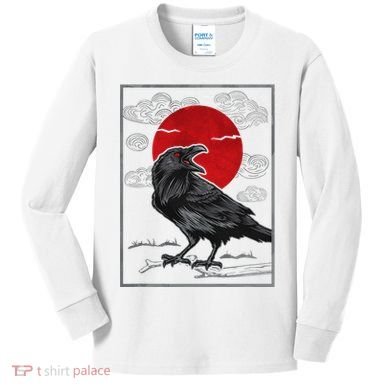 Raven Red Moon Anime Japanese Art Kids Long Sleeve Shirt