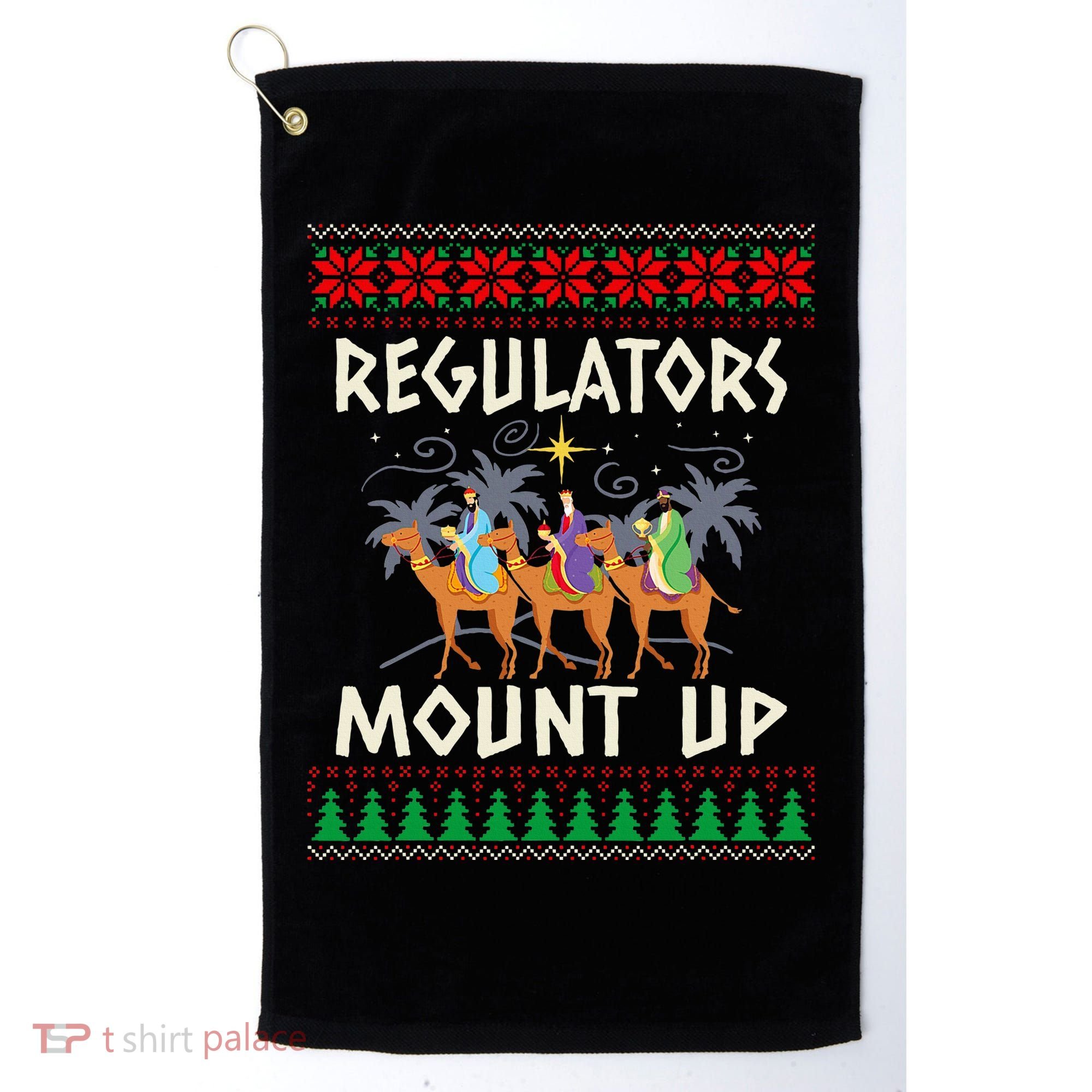 Retro Regulators Mount Up Camel Ugly Christmas Sweater Xmas Golf Towel