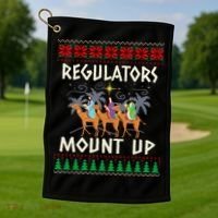 Retro Regulators Mount Up Camel Ugly Christmas Sweater Xmas Golf Towel thumb 1