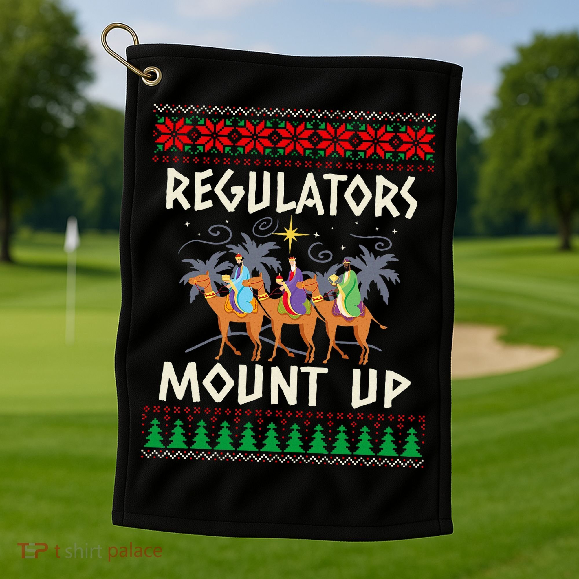 Retro Regulators Mount Up Camel Ugly Christmas Sweater Xmas Golf Towel