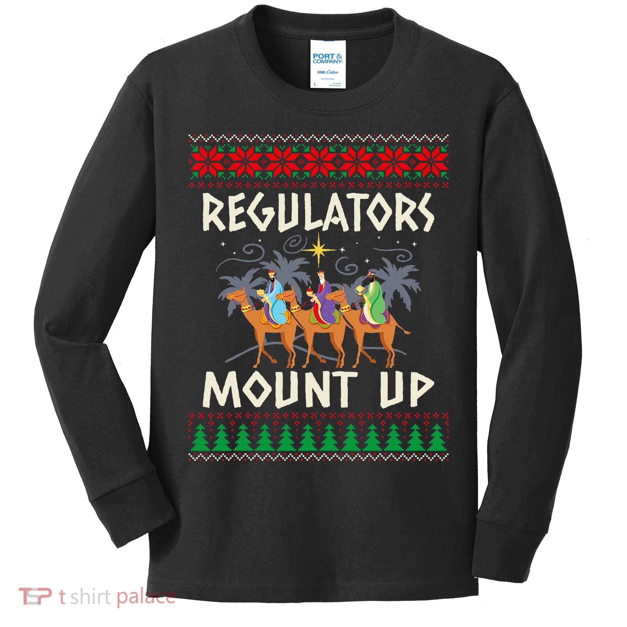 Retro Regulators Mount Up Camel Ugly Christmas Sweater Xmas Kids Long Sleeve Shirt