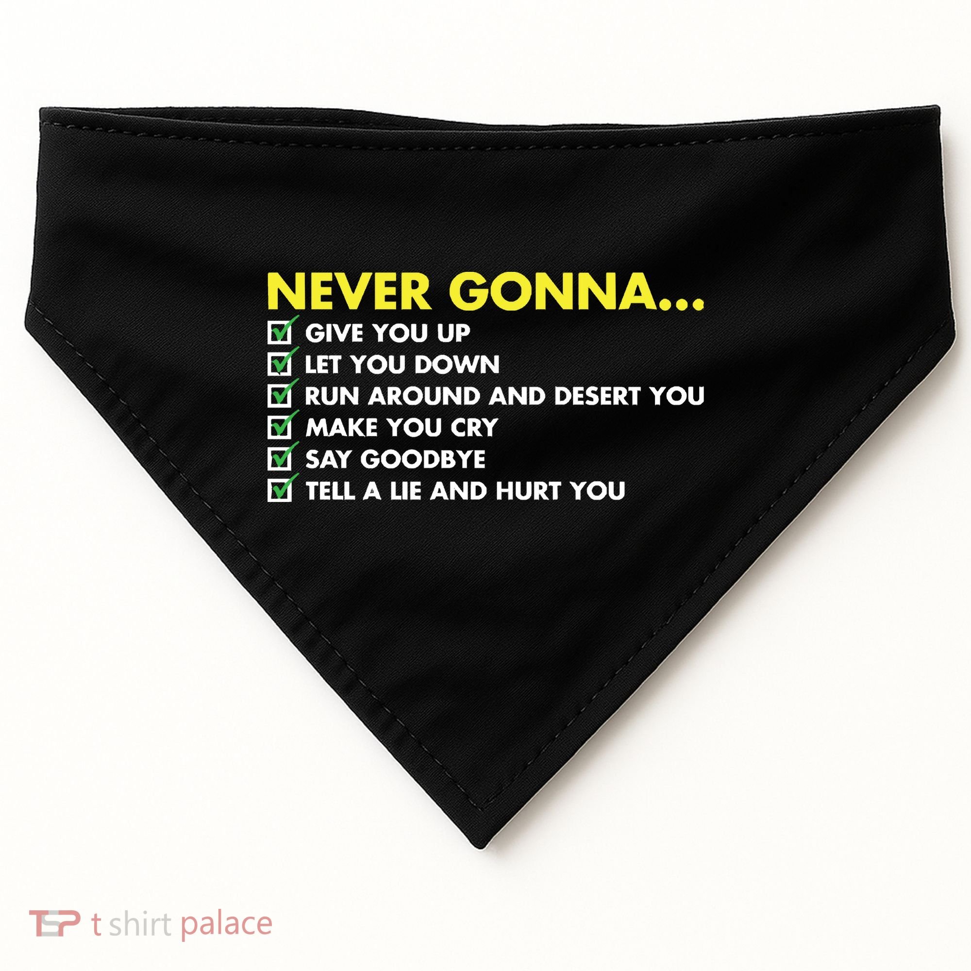Rick Roll Never Gonna Checklist USA-Made Doggie Bandana